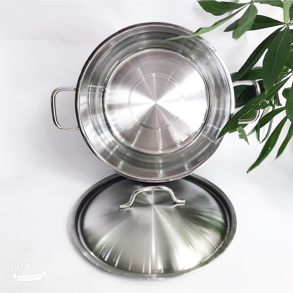 Bộ nồi xửng hấp 1 đáy từ inox 430 H.T cook nắp kính 28cm , tặng 2 vá canh