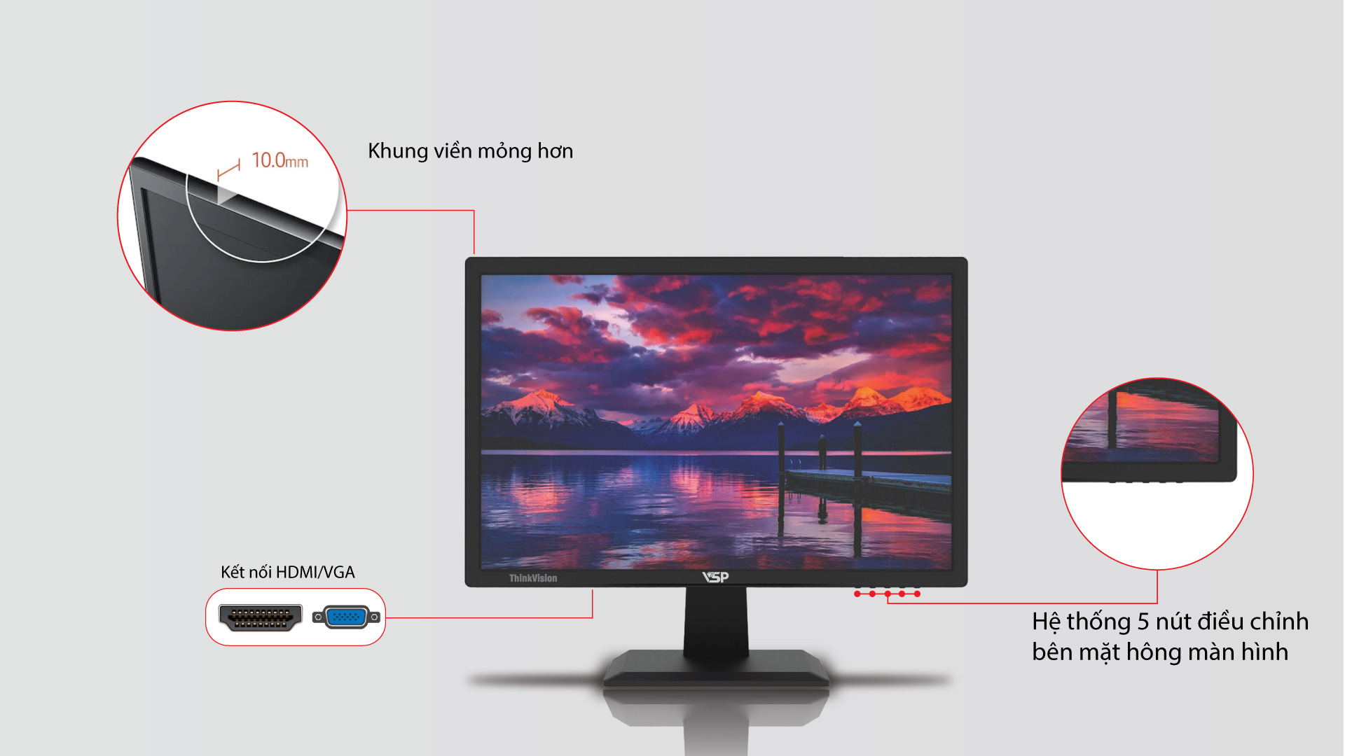 Màn hình máy tính 19inch Led Monitor E1918B (TN 75Hz 5Ms VGA HDMI) - Hàng chính hãng TECH VISION phân phối