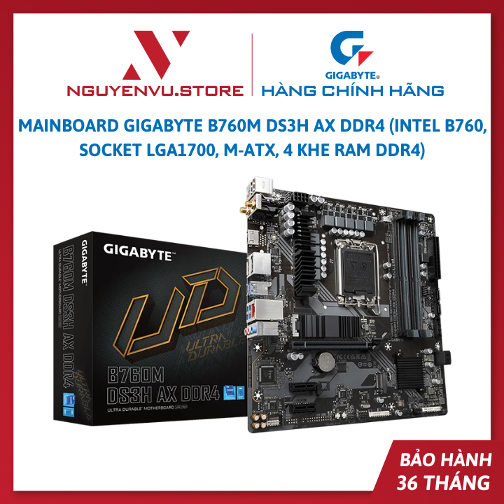 Mainboard Gigabyte B760M DS3H AX DDR4 (Intel B760, Socket LGA1700, M-ATX, 4 khe RAM DDR4) - Hàng Chính Hãng