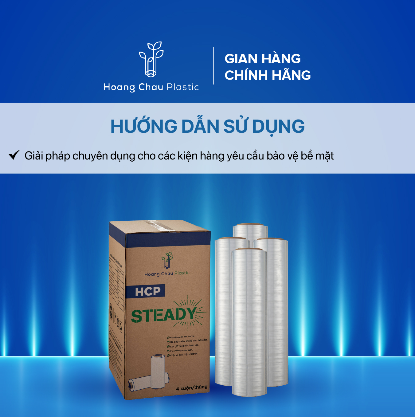 Màng Co Bọc Hàng PE Steady HOÀNG CHÂU PLASTIC Khổ 19mic x 500mm x 3.05 Cách Điện Nhiệt Và Chống Thấm