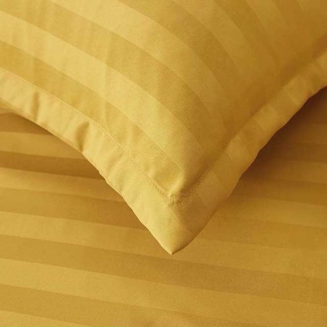 Bộ Ga Gối Cotton Kẻ 3F Lidaco Chuyên Dụng Cho Homestay, Khách Sạn - Vàng
