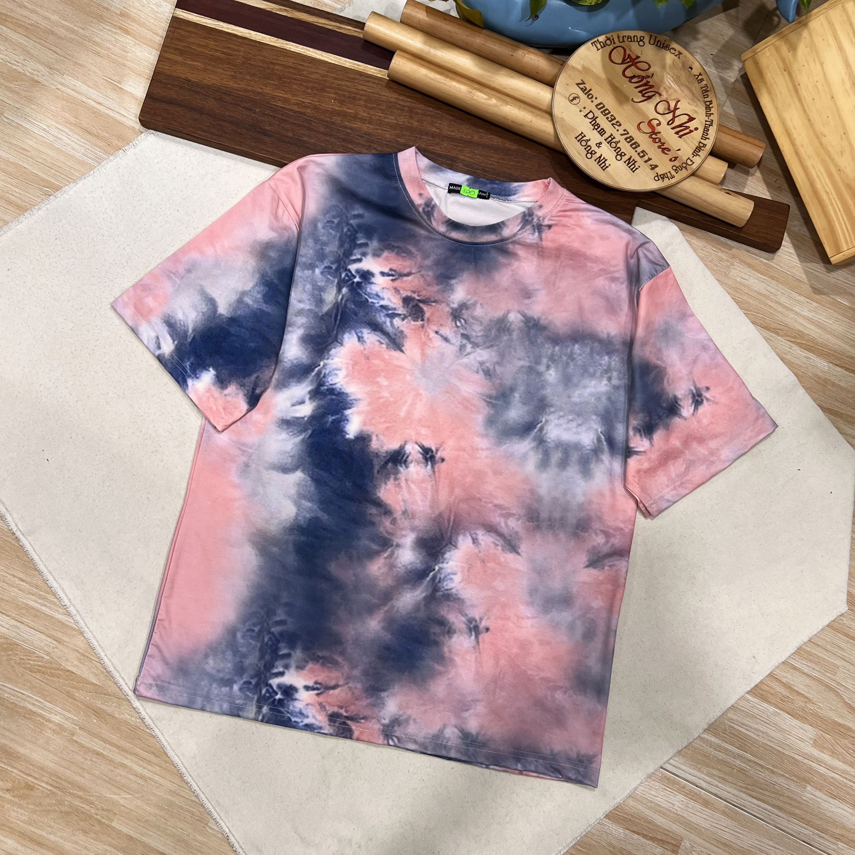 Áo Thun Tay Lỡ Lửng Loang Màu Hồng Xanh Đậm Tie Dye Tay Lỡ Form Rộng Nam Nữ Unisex - MM