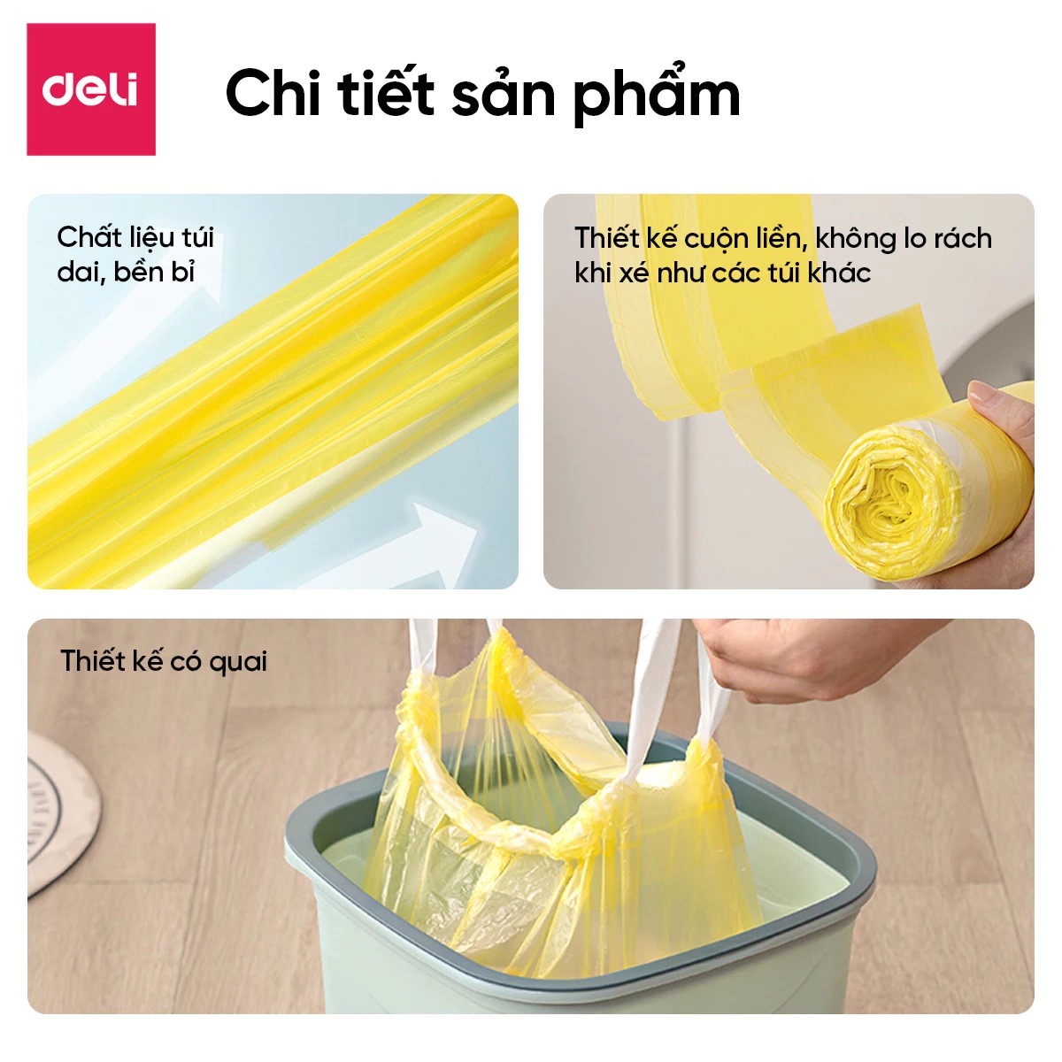 Cuộn 60 Túi Đựng Rác Dây Rút Hương DelixVusign Chống Côn Trùng Dày Dặn, Dai, Không Rò Rỉ Chống Rách cho thùng rác