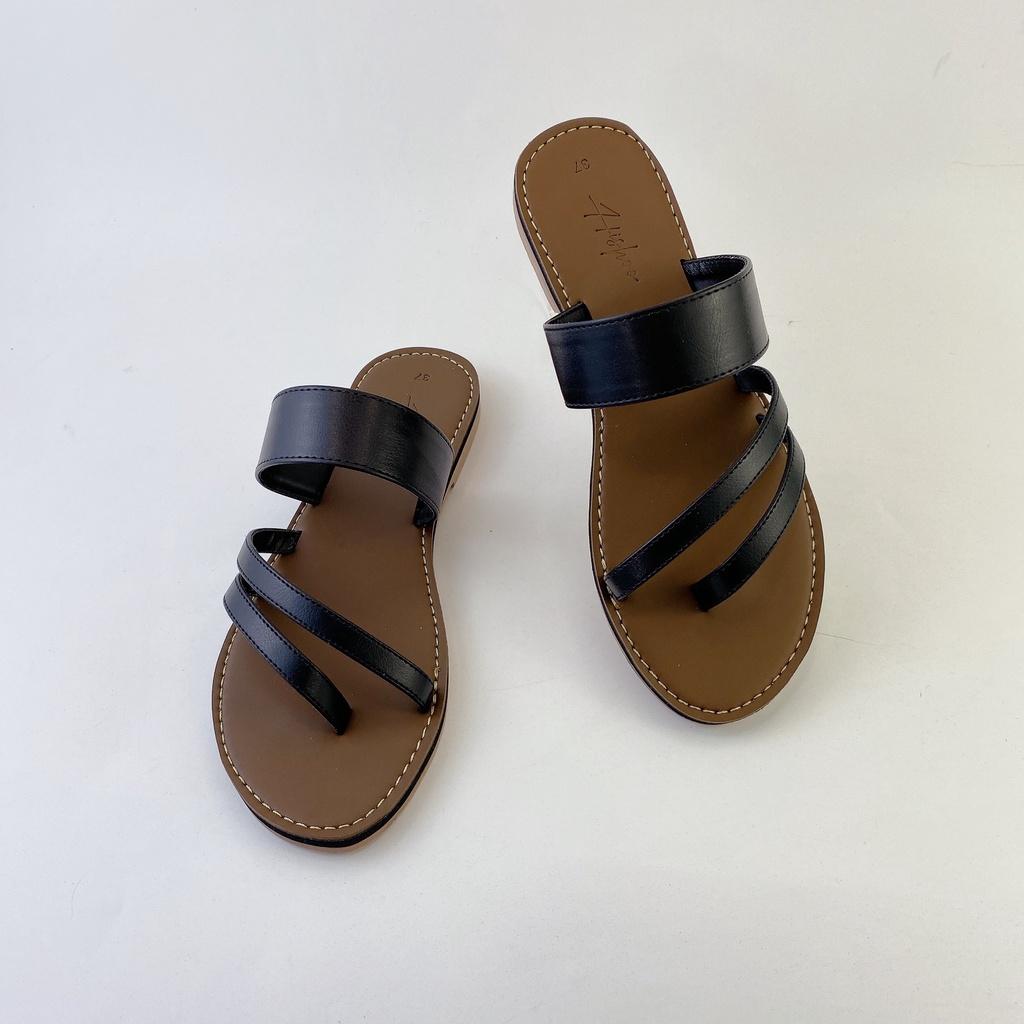 Dép lê nữ dáng sandal đi biển quai ngang xỏ ngón đế bệt dây mảnh cao cấp chính hãng Hishoo có Bigsize S035 ko