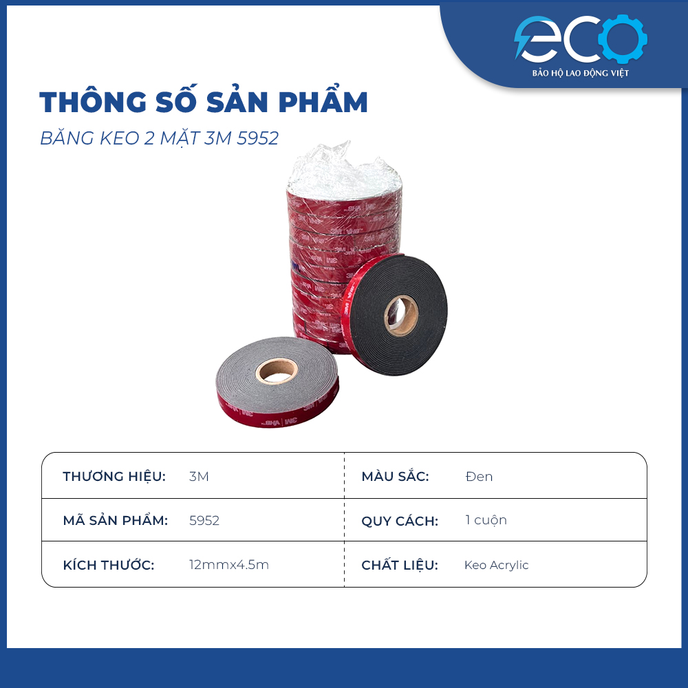 Băng keo cường lực siêu dính 2 mặt 3M 5952 kích thước 12mm x 4.5m