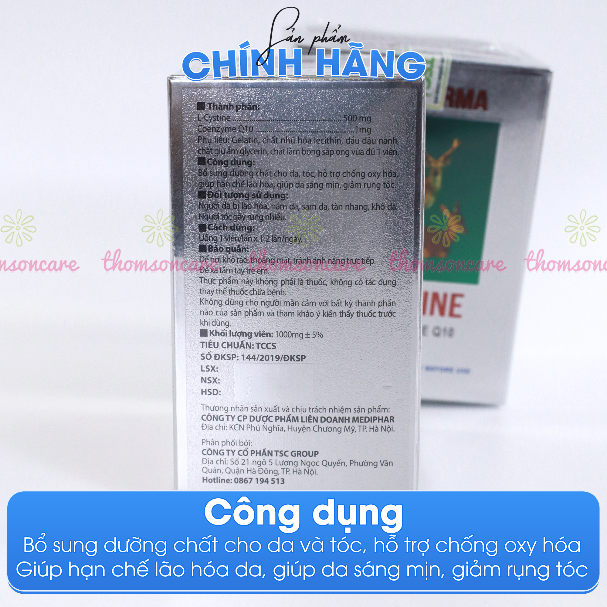 Combo Viên uống trắng da, tóc khỏe Lcystine 60v, DHC Vitamin C 60v, sữa rửa mặt Esunvy 50g giảm bã nhờn -Giúp tóc da trắng khỏe, chống lão hóa, chăm sóc phục hồi do mụn và loại bỏ vi khuẩn Thomsoncare