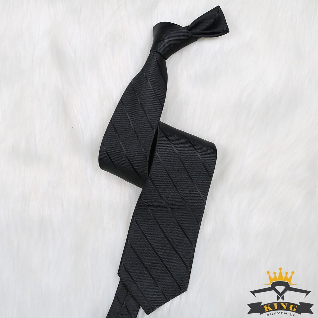 Cà vạt nam đen KING caravat vải lụa silk mịn cao cấp cho công sở và chú rể C054