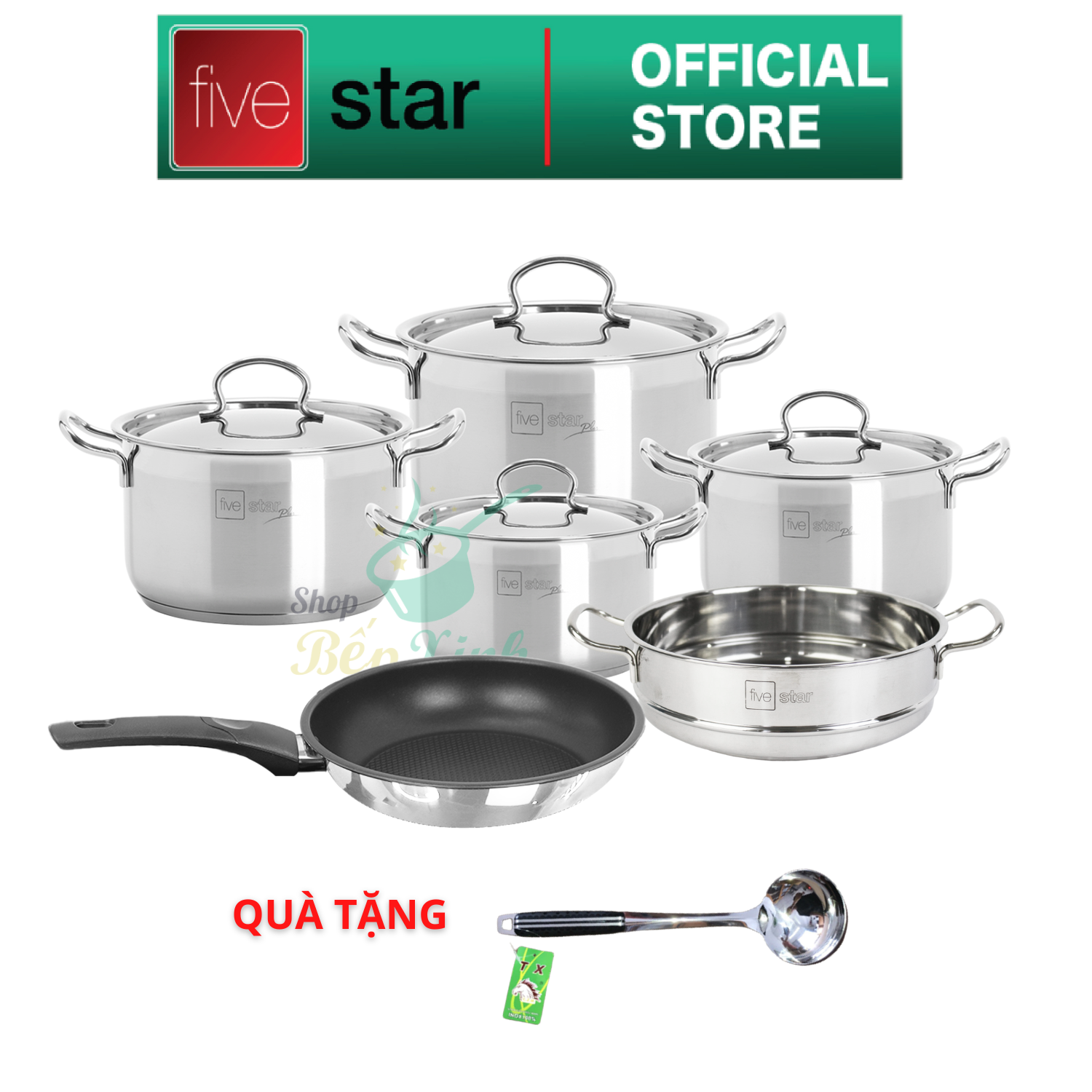 Bộ nồi chảo cao cấp Fivestar Plus 6 món nắp inox | tặng 1 vá canh