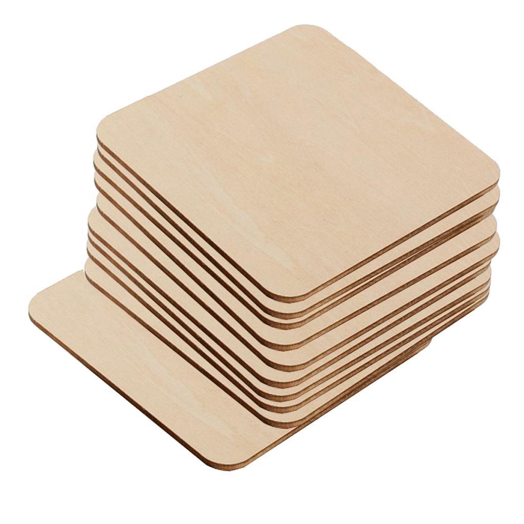 10Pcs/Set Unfinished Wood Cutouts Square Wooden Pieces Blank For Crafts