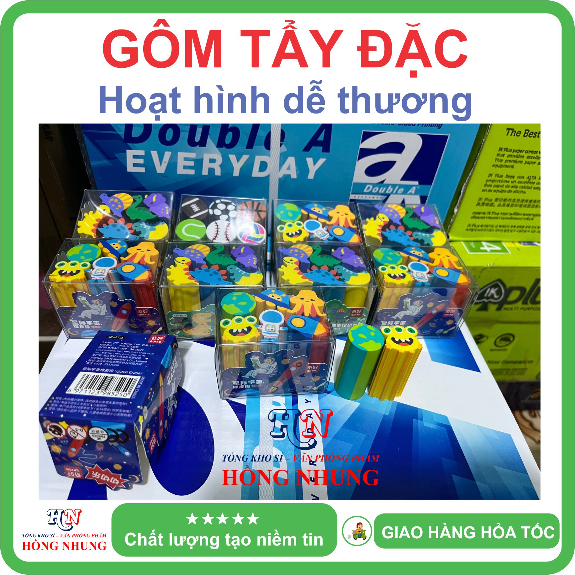 [SÉT] COMBO Hộp 6 cục Gôm Tẩy trẻ em - Nhiều Hình dáng Dễ Thương, An toàn cho bé, Giúp các bé ham học