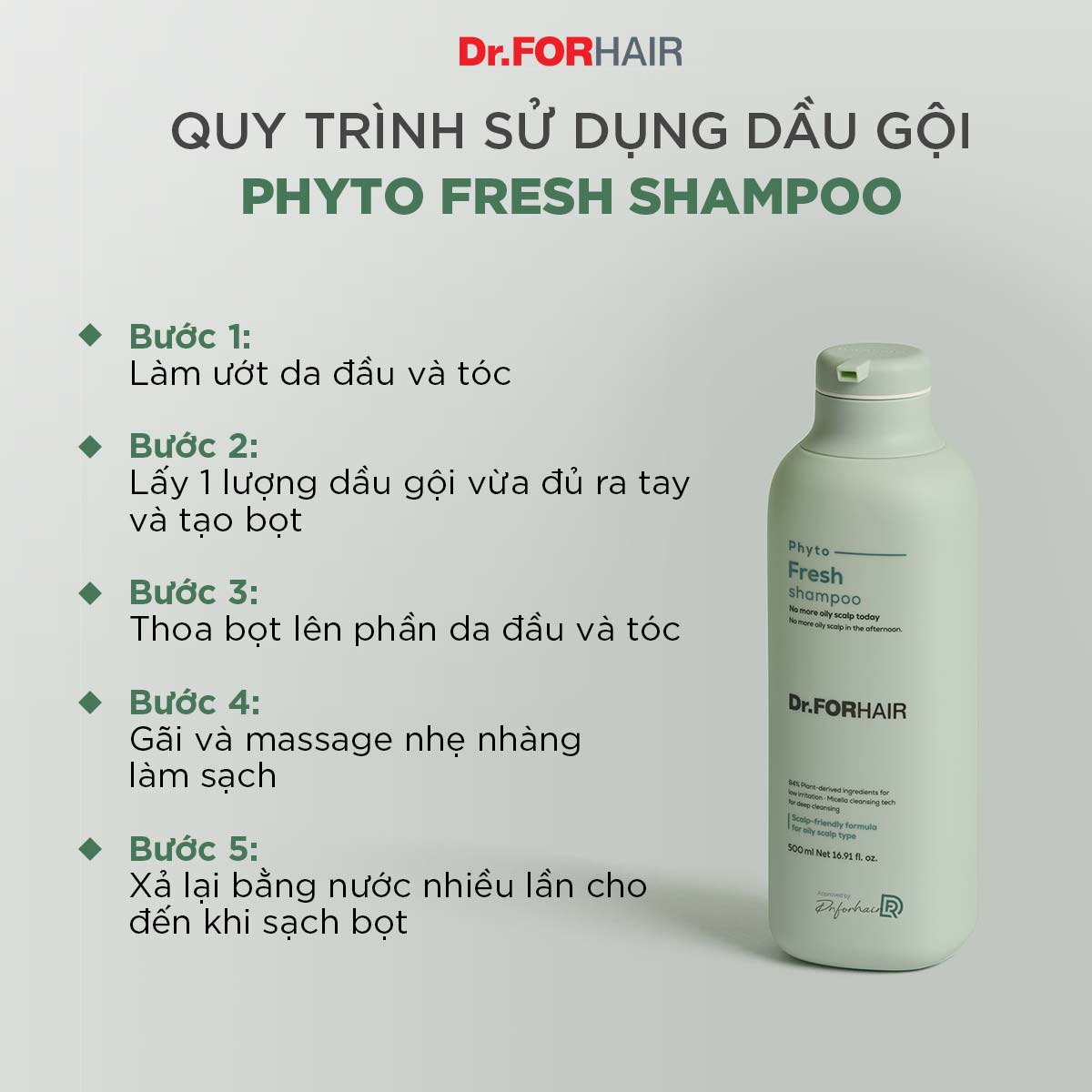 Dầu gội chiết xuất thực vật giảm dầu giảm nhờn giảm mùi hôi cho da đầu Dr.FORHAIR Phyto Fresh Shampoo