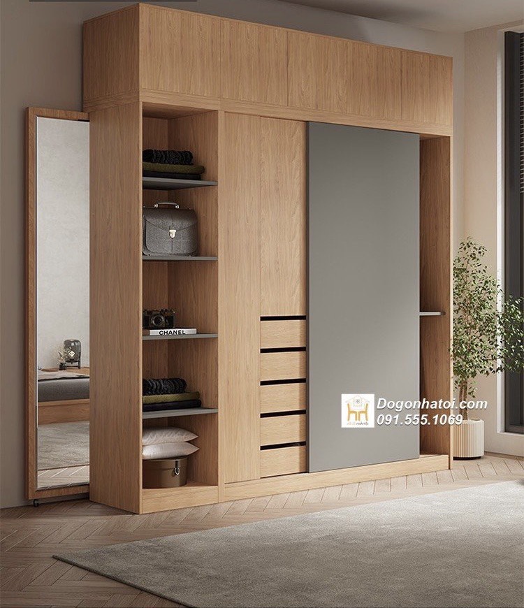 Tủ quần áo cửa lùa gỗ mdf đẹp 2m x 1m8 - TA201