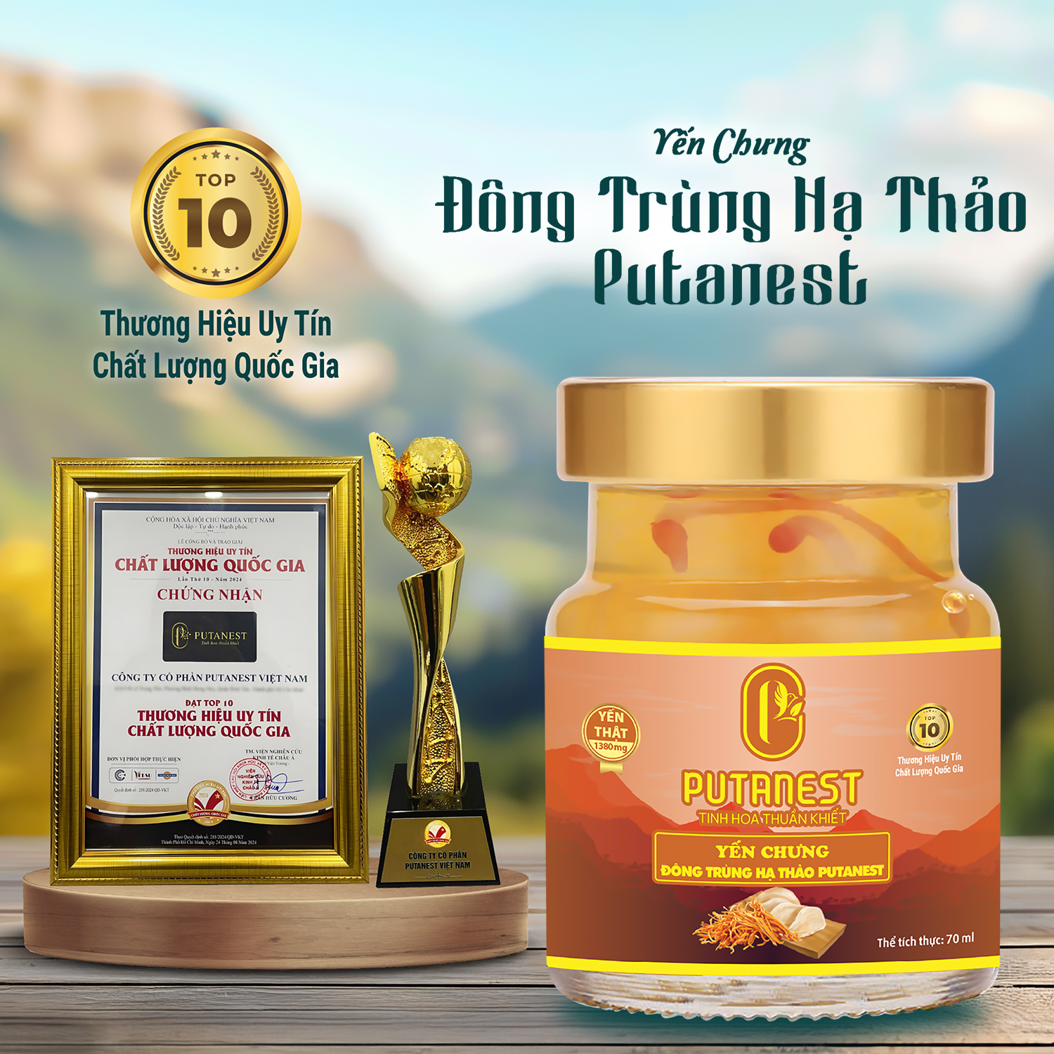 Yến chưng Đông trùng hạ thảo PUTANEST hộp quà tặng cao cấp 12 hũ 70ml đẹp da tăng sức đề kháng