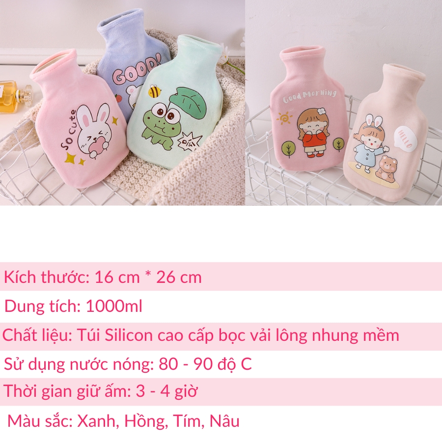 Túi chườm nóng đau bụng kinh Puha 1000ml, túi sưởi giữ ấm hỗ trợ giảm đau cho bạn nữ, mẫu mới cute dễ thương, món quà tinh tế tặng người thương