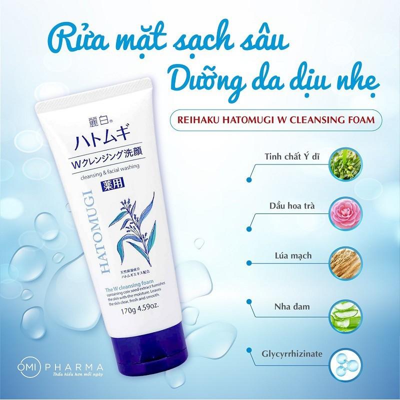 Sữa rửa mặt trắng da Hatomugi Moisturizing Facial Washing 170g