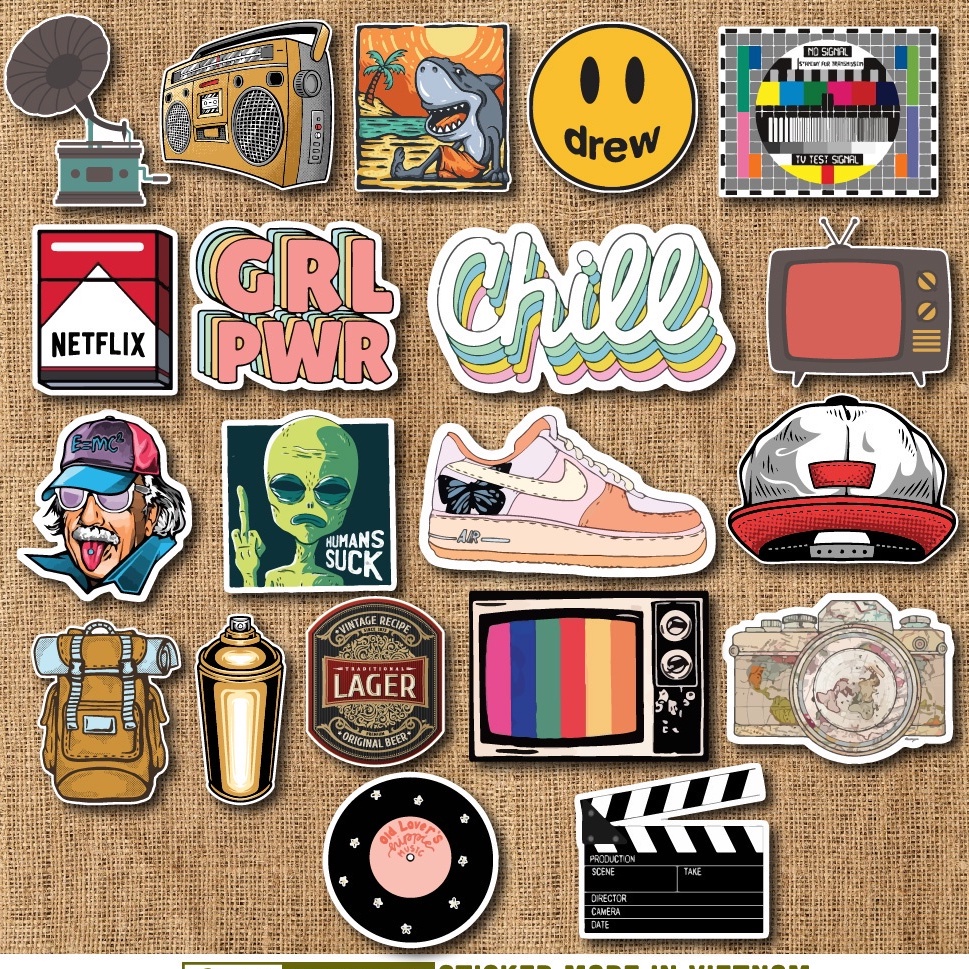 Sticker dán mũ bảo hiểm, laptop chống nước- màu ngẫu nhiên - 7 hình/ tờ