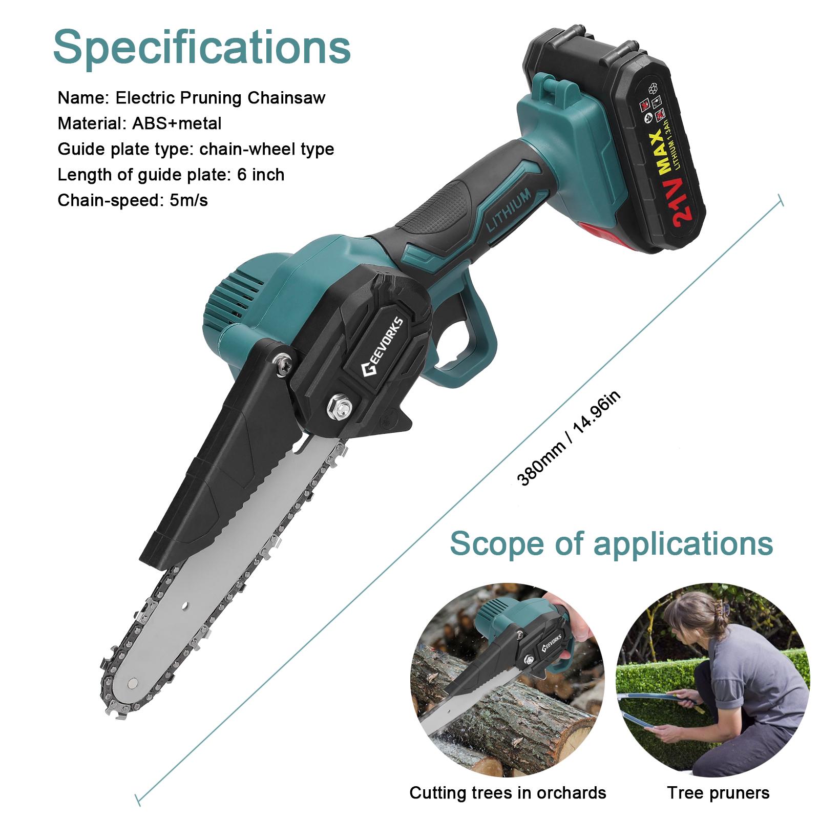 21V 6inch Portable Electric Pruning Saws Rechargeable Small Wood Spliting Chainsaw One-handed Woodworking Tool for Garden Orchard Branch Clip