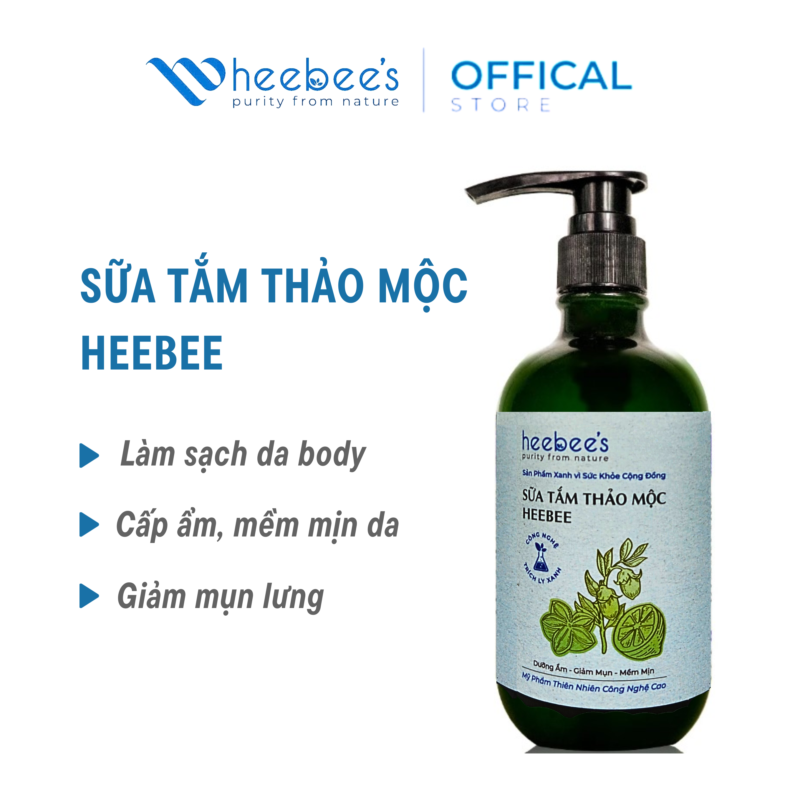 Sữa Tắm Thảo Mộc Heebee 500ml - Kháng khuẩn khỏe da - Dưỡng ẩm dịu mát