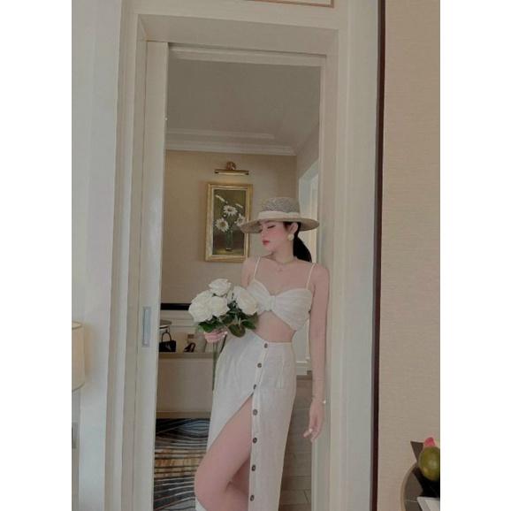 Sét áo 2 dât cột nơ chân váy nút