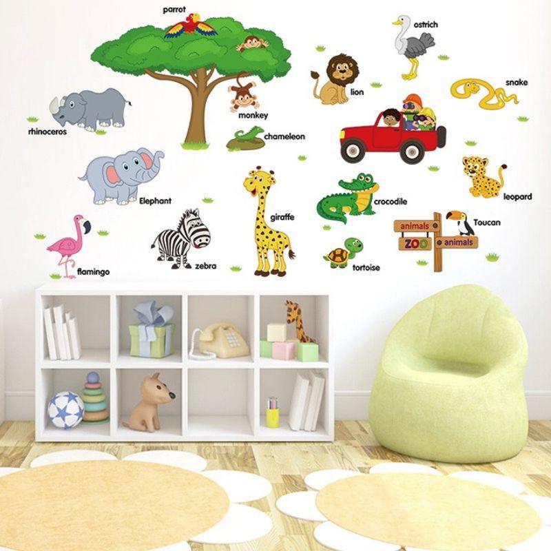 Decal dán tường thú tiếng anh cho bé