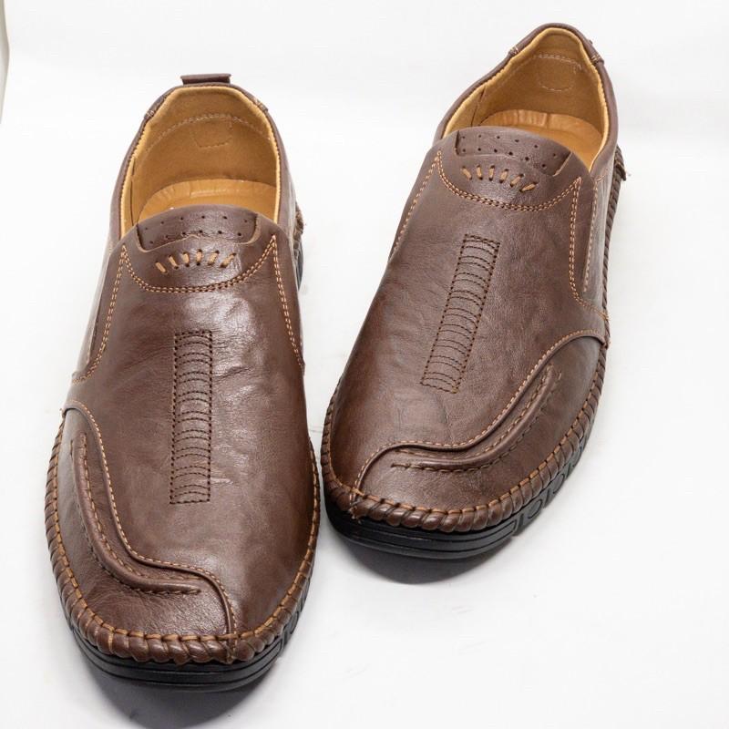 Giầy lười nam màu nâu siêu mềm Tomshoes, cam kết da thật 100%