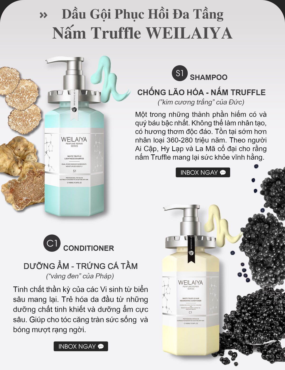 Combo Gội xả phục hồi đa tầng Nấm Truffle Weilaiya và Mặt nạ mắt Weilaiya