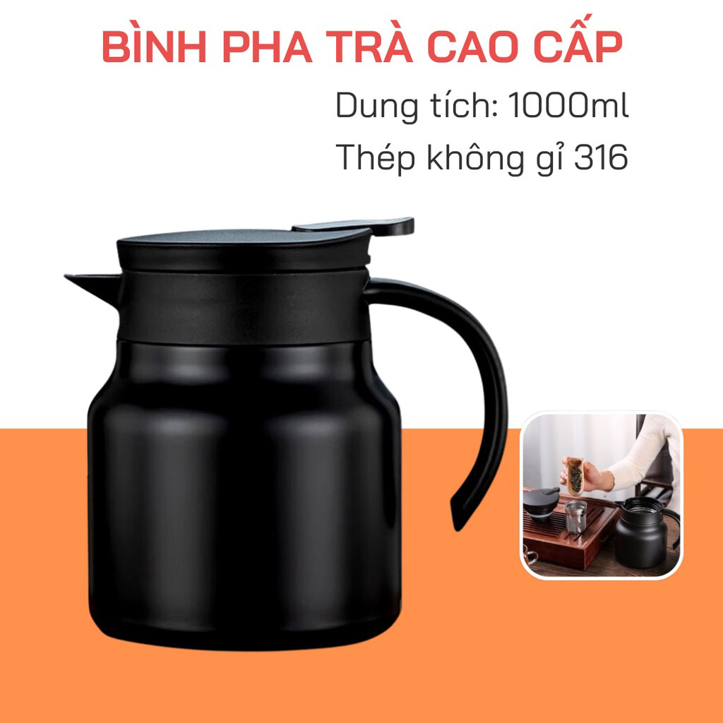 Ấm Pha Trà Giữ Nhiệt Inox316 1000ML Bằng Thép Không Gỉ Tiện Lợi Cho Gia Đình