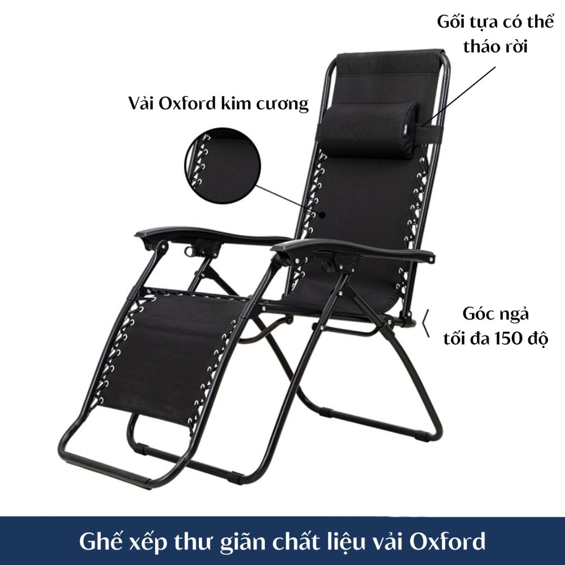 Ghế xếp văn phòng thư giãn gấp gọn FUFUTECH cao cấp, chất vải Oxford kim cương, ngả 150 độ, kích thước 172x65 cm