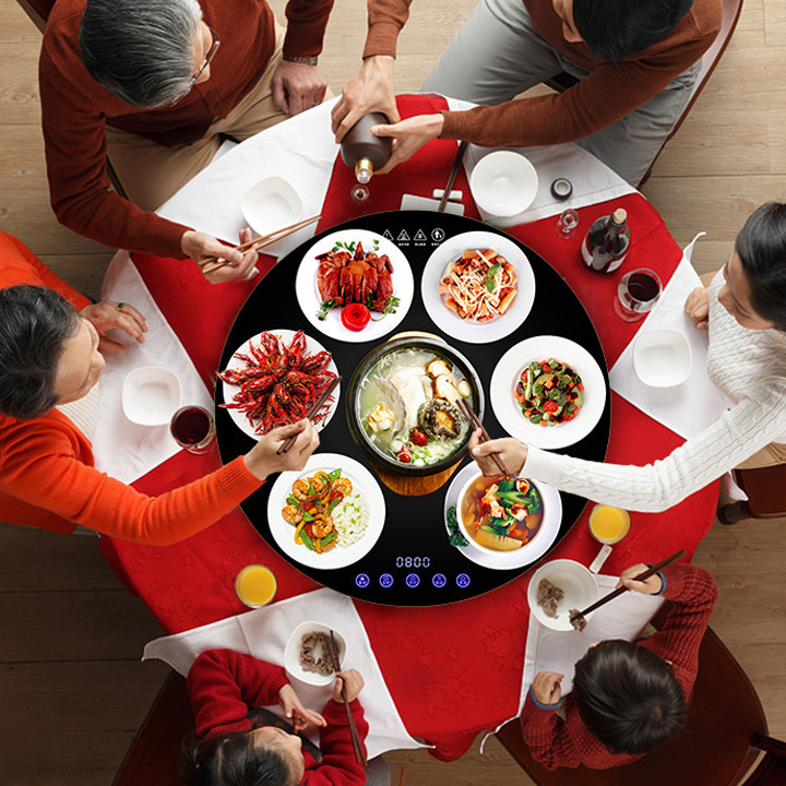 Mâm Điện Hâm Nóng Thức Ăn Giữ Nhiệt Đa Năng Chất liệu: Mặt kính cường lực chống vỡ, chống nước, chống xước Điện áp nguồn: 220v- 50Hz Công suất định mức: 300w size 60cm T386
