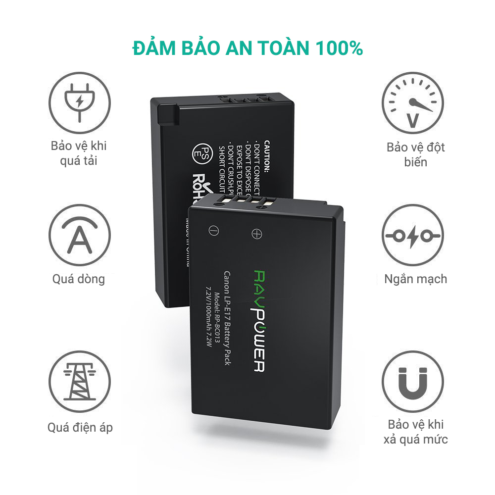 Bộ 2 pin và sạc đôi RavPower LP-E17 cho Canon 77D, 750D, 760D, 800D, M6 - Hàng chính hãng