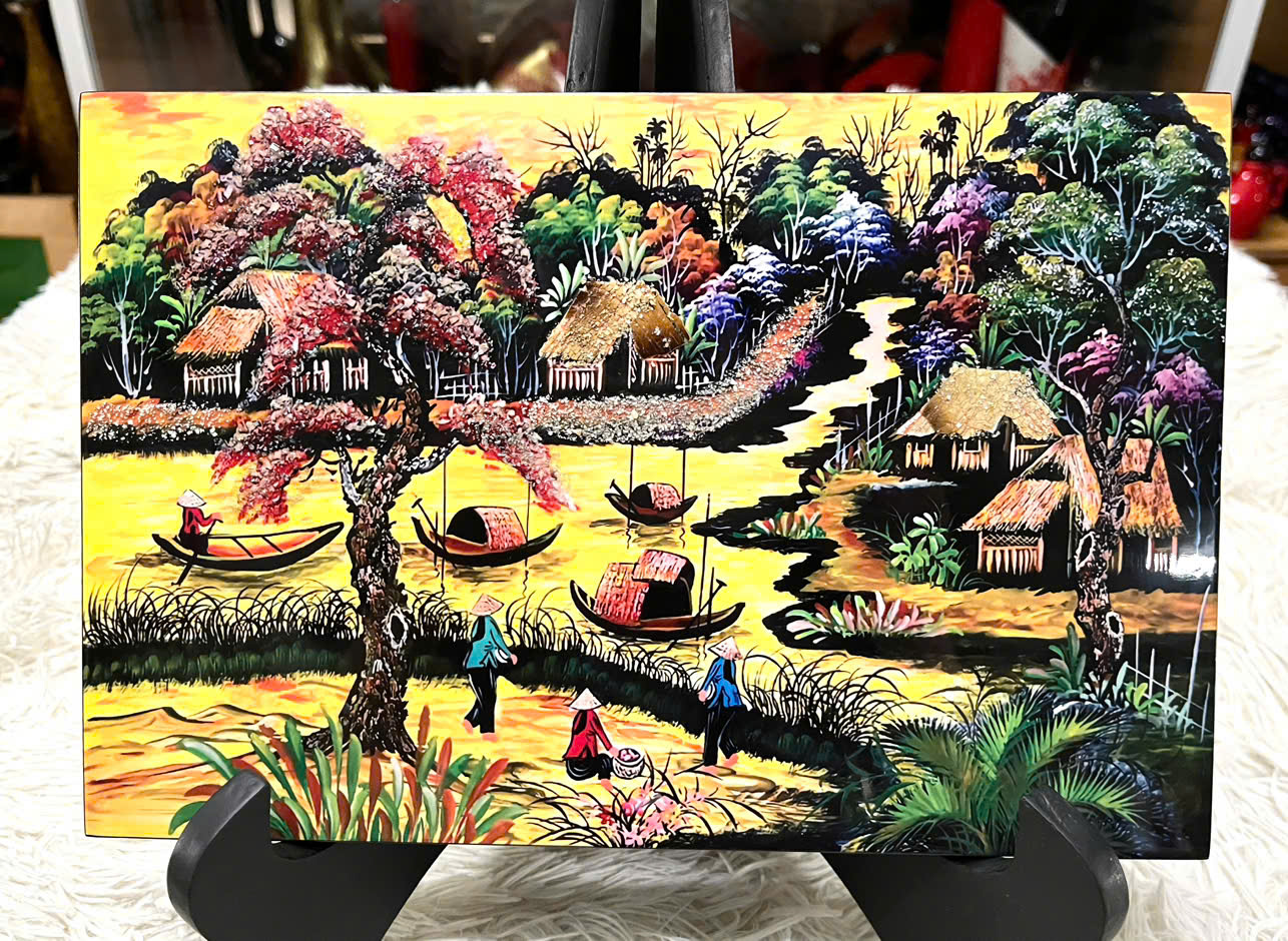 Tranh sơn mài - ĐỒNG QUÊ VIỆT NAM - Hàng xuất khẩu size 20x30 cm