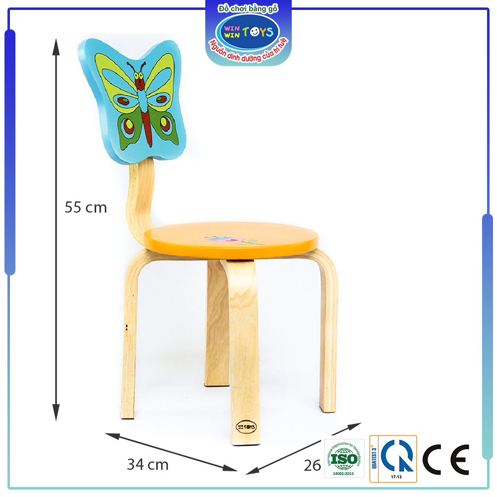 Ghế gỗ lưng hình bướm | Winwintoys 62972 | Thiết kế màu sắc bắt mắt, chắc chắn | Đạt tiêu chuẩn CE và CR