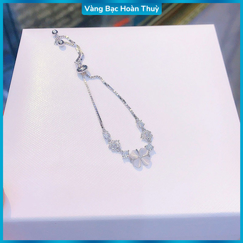 Vòng Tay Lắc Tay Bạc Nữ Cỏ 4 Lá May Mắn Cao Cấp