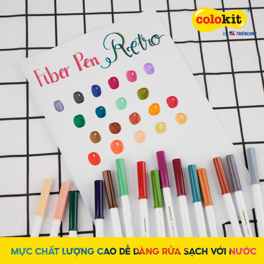 Bút lông màu Fiber Pen 20 màu Retro Thiên Long Colokit rửa được ngòi chóp viết nét thanh nét đậm SWM-C009