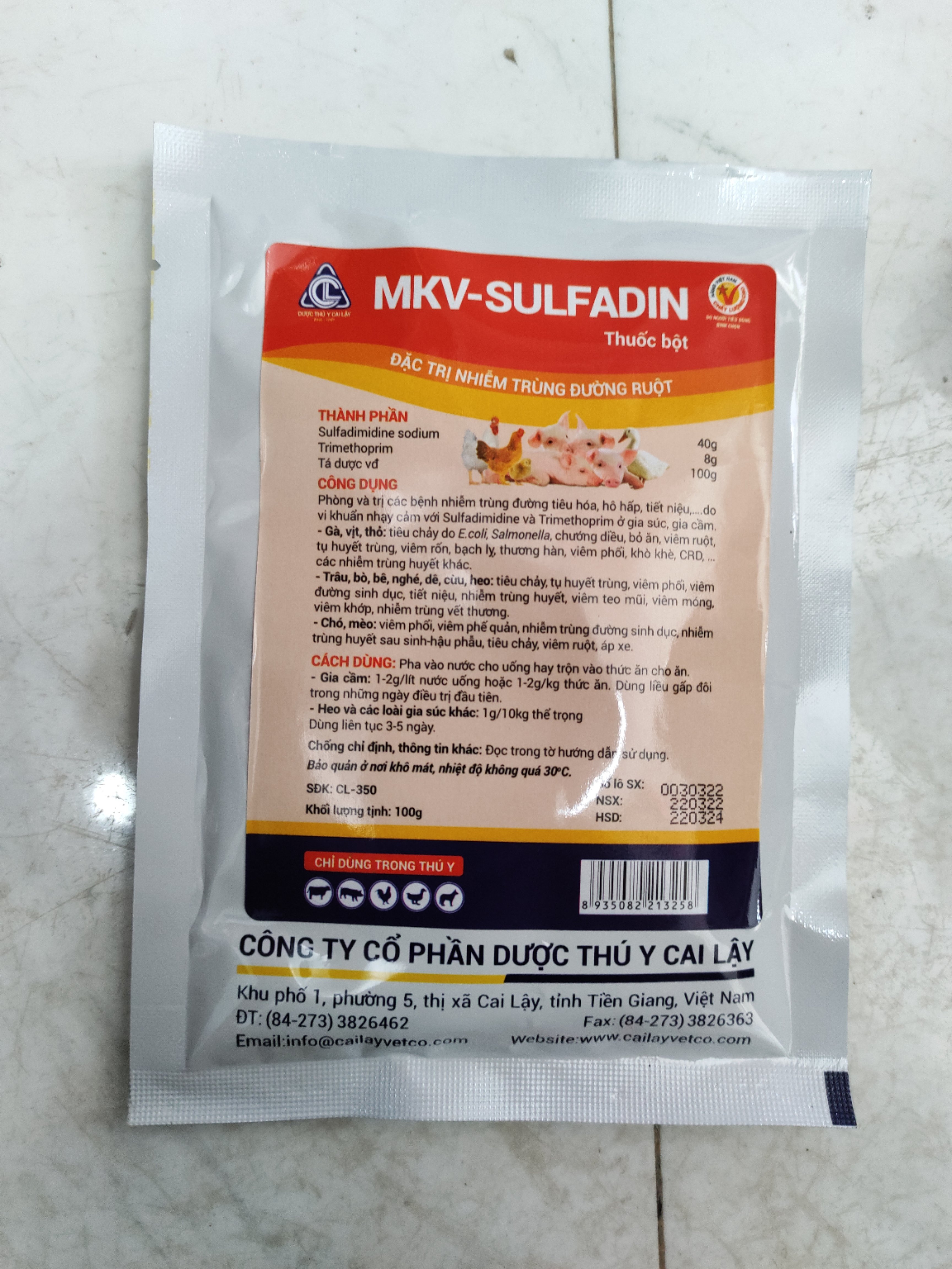 Thuốc bột MKV SULFADIN đ.ặc t.rị nhiễm trùng đường ruột