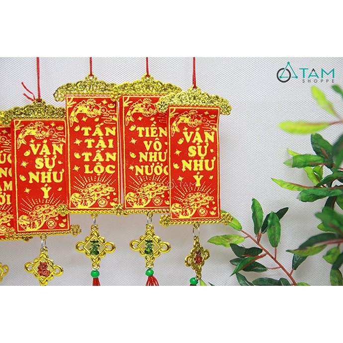 Set 10 dây liễn chữ nhật in chữ bản 6cm treo cây mai đào Tết T-PKTMD-55