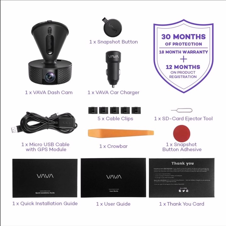 Camera hành trình VAVA Dash Cam VD-015 | Full HD 1080p @60fps | Hàng Chính Hãng