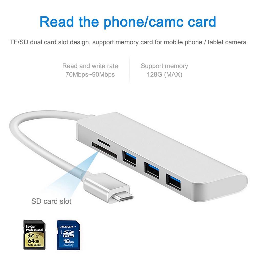 Bộ chia chuyển đổi USB Type-C sang Hub Type-C kiêm đầu đọc thẻ nhớ TF/SD đa năng 5 trong 1 cho laptop táo Pro