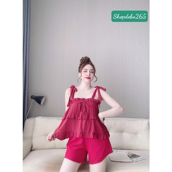 Bộ ngủ 2 dây,đồ bộ nữ mặc nhà đùi vải xô dễ thương size 45-57kg.