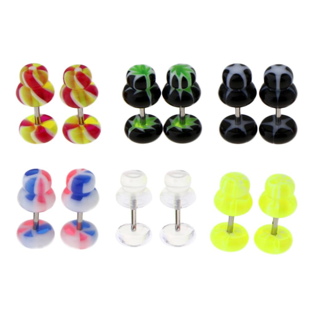 12 Pieces Acrylic Ear Earrings Flesh Tunnel Stainless Steel Fake Plugs 16g