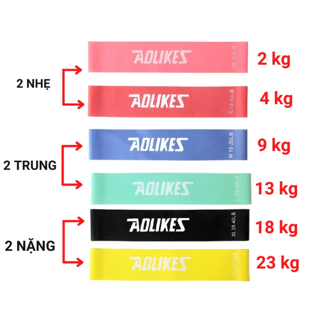 Bộ 6 Dây Đàn Hồi Kháng Lực Tập Mông Miniband Aolikes, tập gym cao câp 3601 AL3601 - Chính Hãng