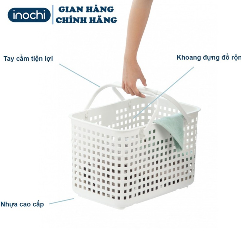 Giỏ đựng quần áo bằng nhựa cao cấp quai giữa có nắp đậy NACHI INOCHI Nhật Bản - Giao màu ngẫu nhiên