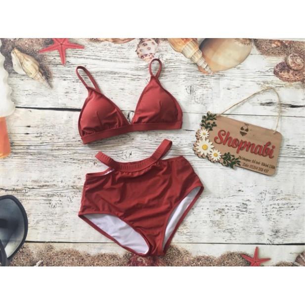 Bikini tam giác quần khoét eo màu rêu, đen, đỏ, cam đất siêu ho