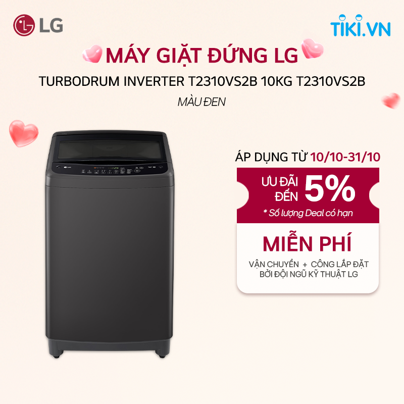 [Chỉ giao Miền Bắc/Nam] Máy giặt lồng đứng LG Inverter 10kg màu đen T2310VS2B - Hàng Chính Hãng