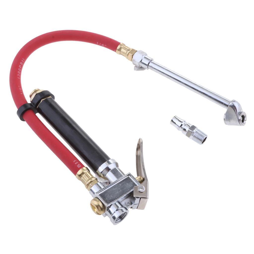 Truck Tire Inflator Gauge Dual Chuck Air Red Compressor Hose with Connector