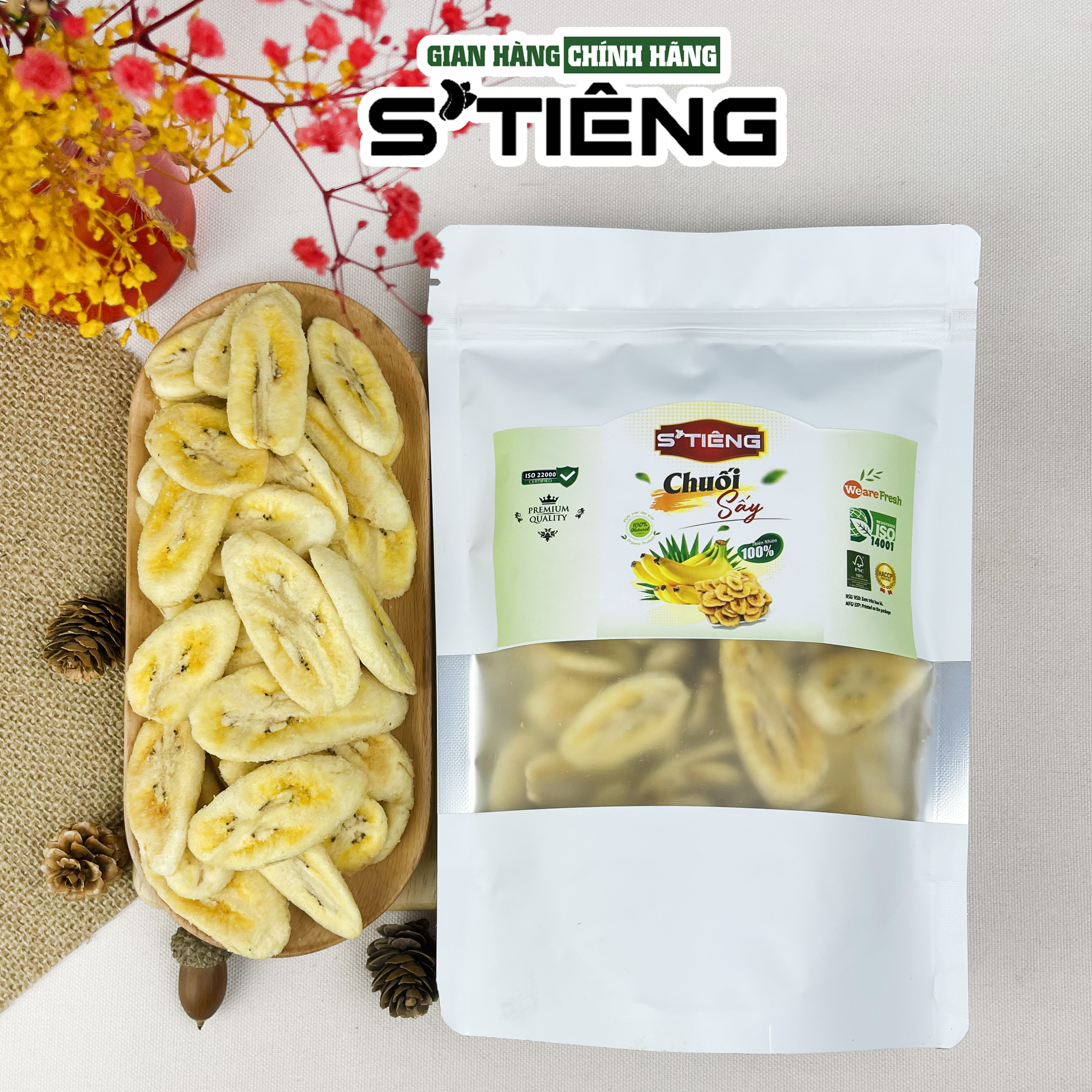 250Gr Chuối Sấy Giòn Nguyên Miếng Xuất Khẩu S'TIÊNG