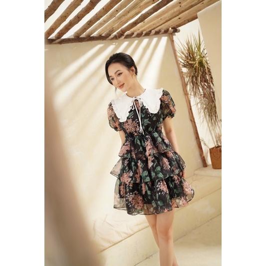LIIN - Váy lụa hoa phối cổ trắng