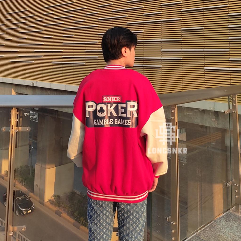 _ Áo khoác Varsity Gamble Game họa tiết Longsnkr chất nỉ giữ nhiệt và thoáng - Bomber /Vars