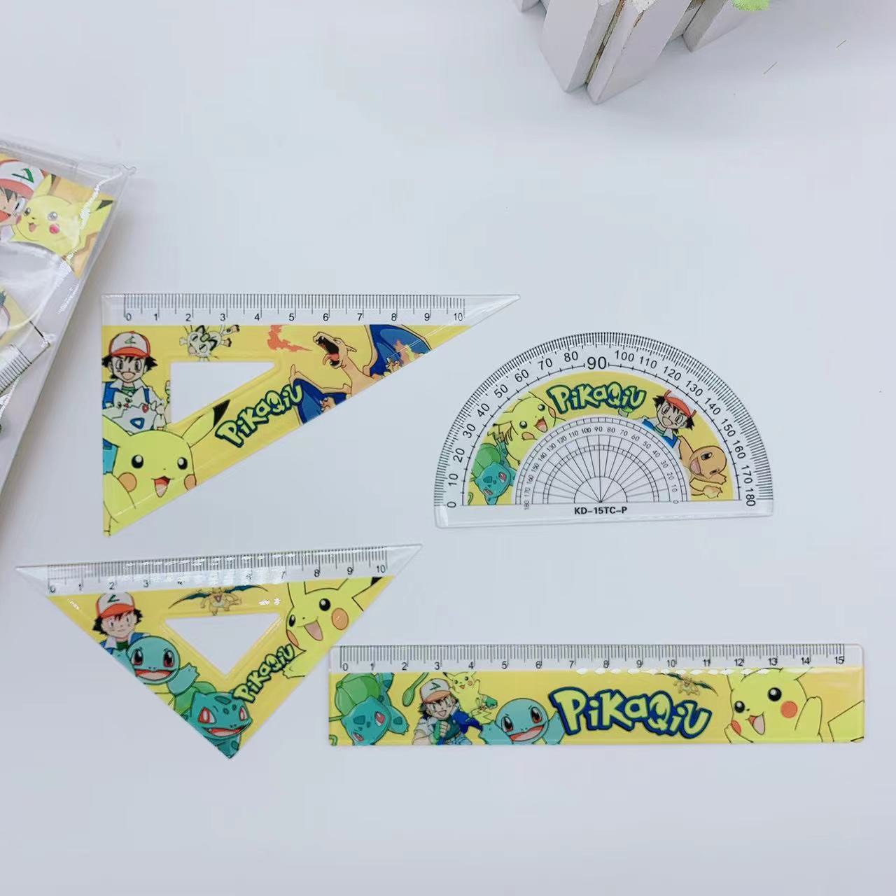 Đồ dùng học tập cho bé, Bộ thước kẻ 4 món hoạt hình dễ thương cute cho bé lựa chọn