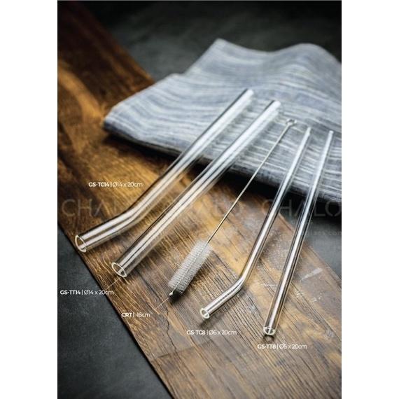 Ống hút thủy tinh trong suốt các cỡ, cọ rửa, túi vải